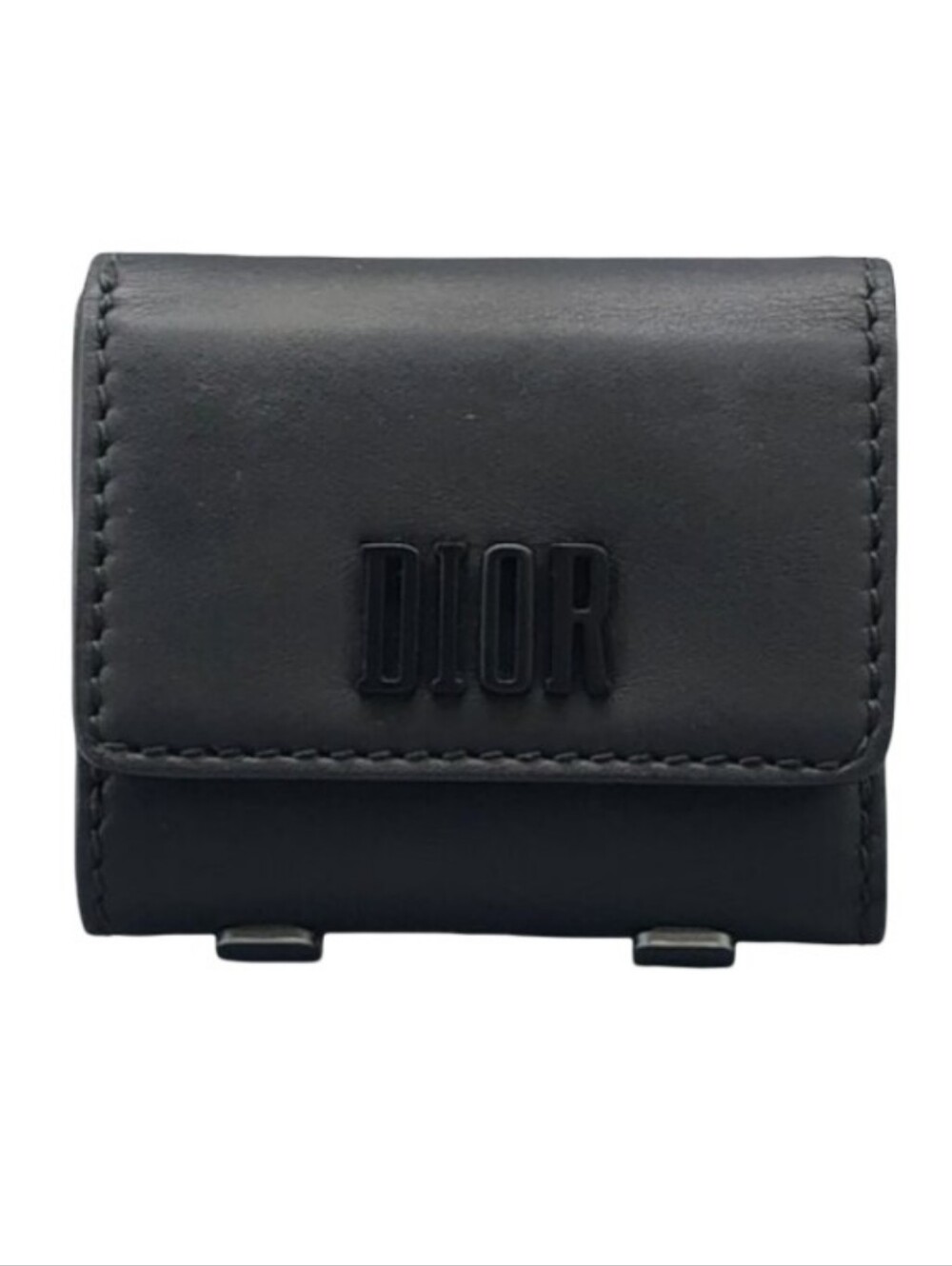 Dior Black Leather Trifold Wallet Purse Clutch Shoulder Bag Handbag Unisex